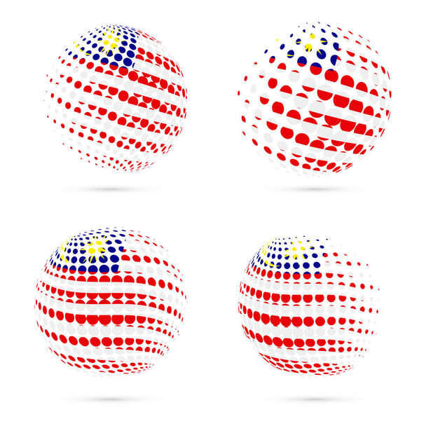 Malaysia halftone flag set patriotic vector design 3D halftone sphere in Malaysia national flag - Vektor, obrázek