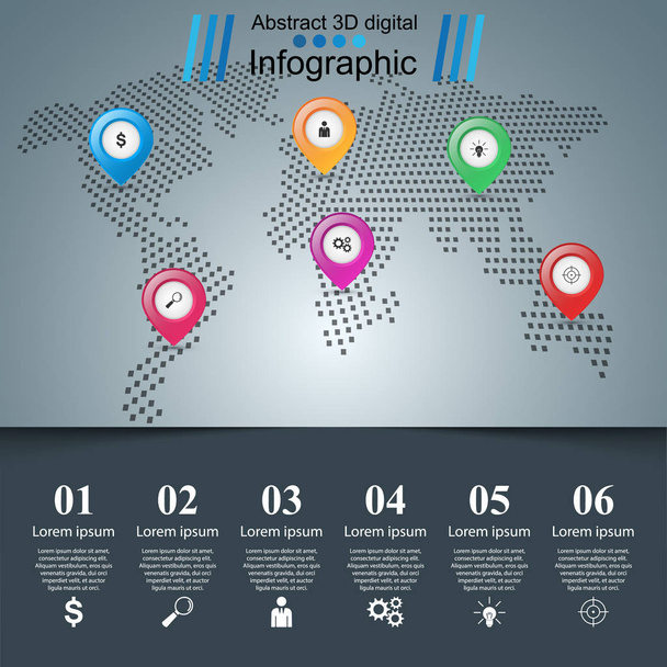 Road infographic design template and pin, maps icons. - Vector, Image