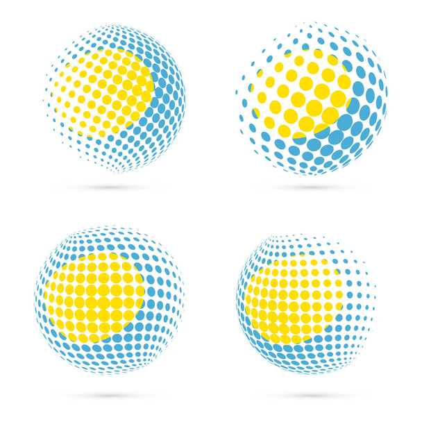 Palau halftone flag set patriotic vector design 3D halftone sphere in Palau national flag colors - Vector, afbeelding