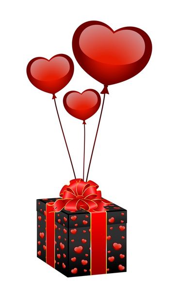 δώρο με μπαλόνια σε μορφή καρδιές - Διάνυσμα, εικόνα