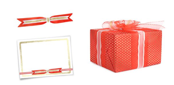 Holiday gift boxes decorated with bows and ribbons isolated  - Foto, afbeelding
