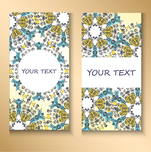 templates set. Business cards, invitations and banners. Floral mandala pattern and ornaments. Oriental design Layout. Asian, Arabic, Indian, ottoman motifs. - Wektor, obraz