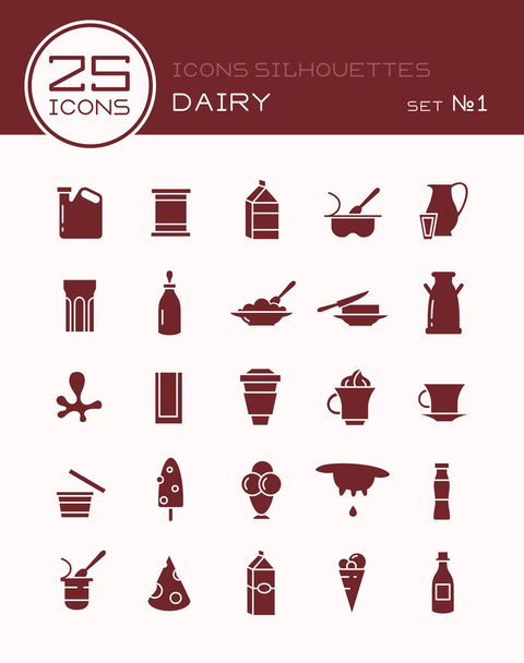 Icons silhouettes dairy set 1 - Vector, afbeelding