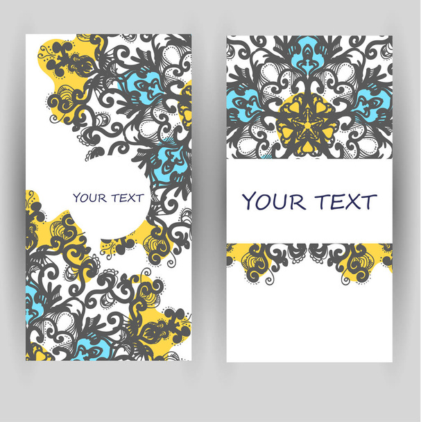 templates set. Business cards, invitations and banners. Floral mandala pattern and ornaments. Oriental design Layout. Asian, Arabic, Indian, ottoman motifs. - Вектор,изображение