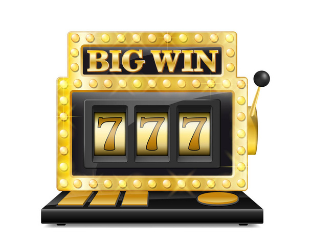 goldener Spielautomat gewinnt den Jackpot. Glück sieben in Glücksspiel isoliert auf weißem Hintergrund. casino big win spielautomat vektor illustration - Vektor, Bild