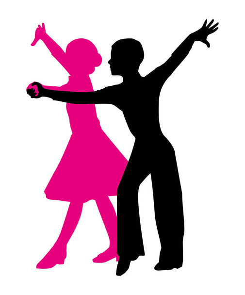 silhouette of a dancing couple. boy and girl on a white backgrou - Vector, Image