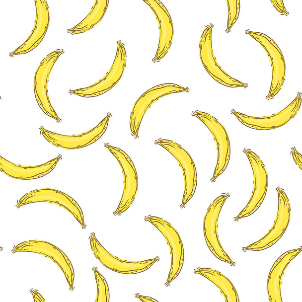 Banana seamless pattern. Endless yellow bananas on white back - Вектор,изображение