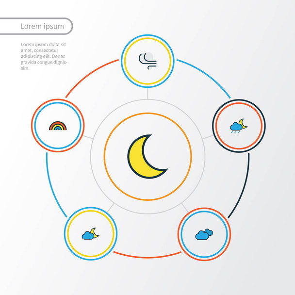 Air Colorful Outline Icons Set. Collection Of Lunar, Rainbow, Overcast Weather And Other Elements. Also Includes Symbols Such As Cloudy, Tempest, Lunar. - Vector, Image