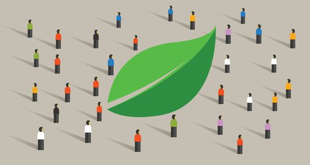 eco friendly crowd green leaf people awareness society concept ecology environment - Vector, Image
