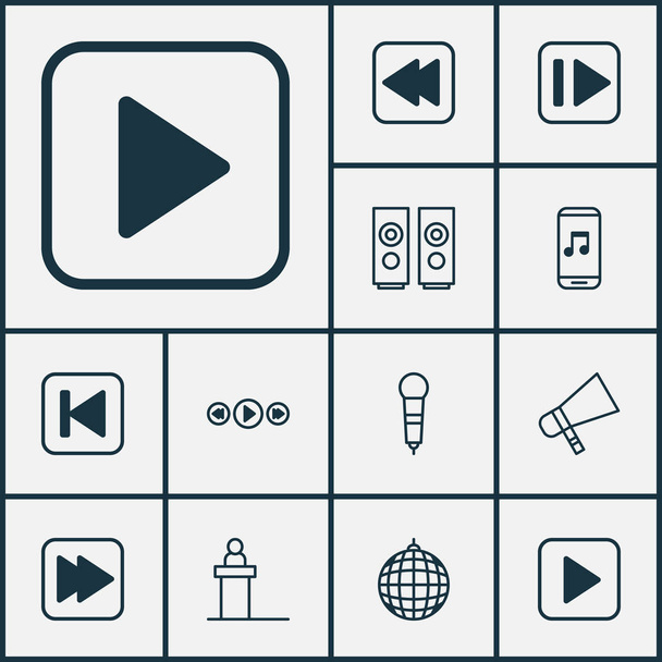 Audio Icons Set. Collection Of Following Song, Following Music, Sound Box And Other Elements. Also Includes Symbols Such As Control, App, Ball. - Vector, Image