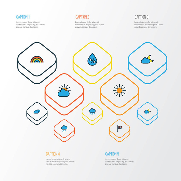 Climate Colorful Outline Icons Set. Collection Of Rainbow, Tornado, Overcast Weather And Other Elements. Also Includes Symbols Such As Rain, Sunshine, Percent. - Vector, Image