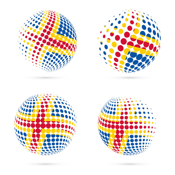 Aland halftone flag set patriotic vector design 3D halftone sphere in Aland national flag colors - Vector, imagen