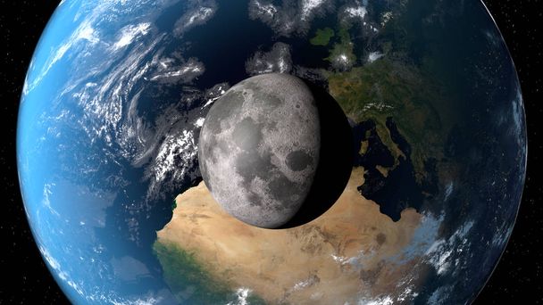 Вид планеты Земля с Луной из космоса. Элементы 3D рендеринга этого изображения, предоставленные НАСА
 - Фото, изображение