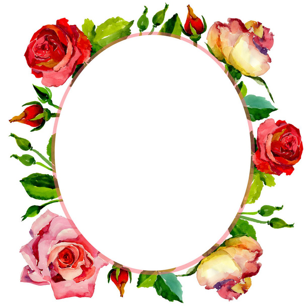Wildflower rose flower frame in a watercolor style. - Foto, imagen