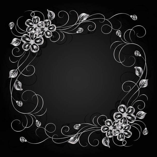 Silver flowers with shadow on dark background. - Vector, afbeelding