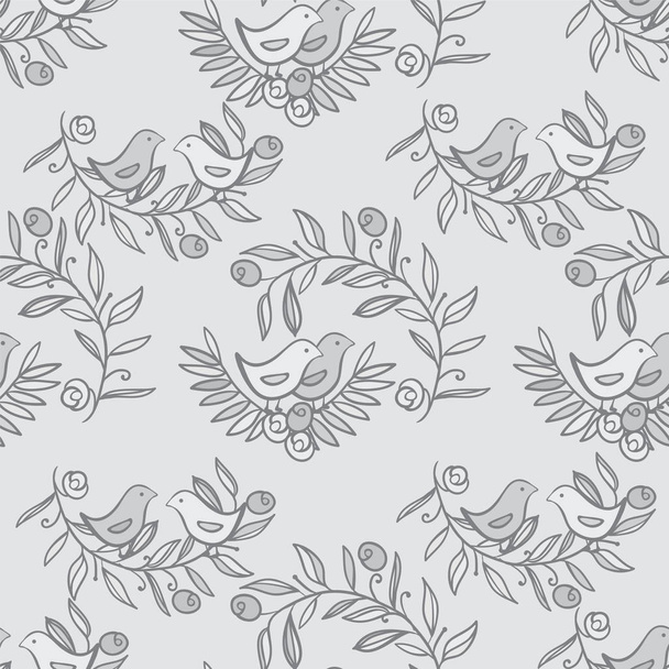 Vintage Floral Seamless Background with Birds - Vector, afbeelding