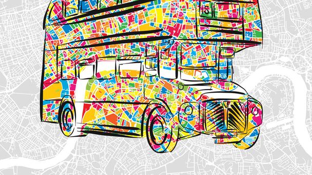 Autobús Londres Handdrawn en colorido mapa urbano de la ciudad
 - Vector, imagen
