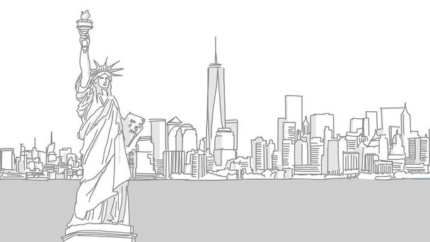 New York City ve Özgürlük Anıtı vektör çizim - Vektör, Görsel