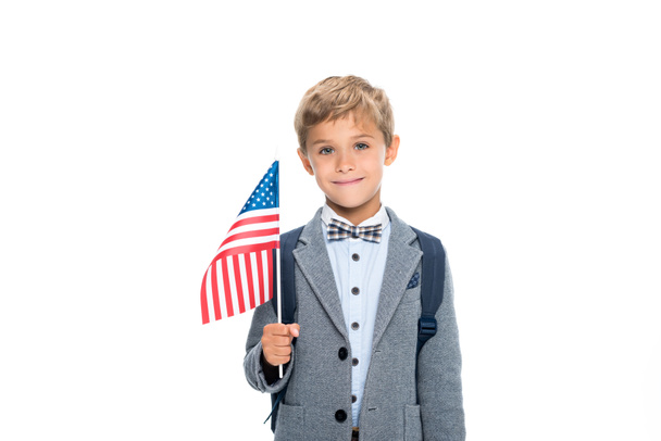 ευτυχισμένος μαθητής με σημαία των ΗΠΑ - Φωτογραφία, εικόνα