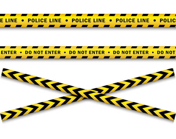 vector geel zwarte politie tape geïsoleerde instellen - Vector, afbeelding
