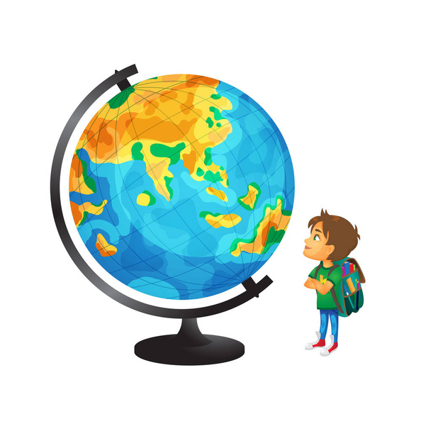 通学ベクトル少年を見て巨大な地球儀 - ベクター画像