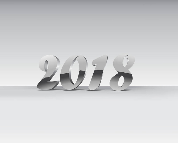 2018 silver chrome numbers design. Chrome Shining Pattern. Happy New Year Banner with 2018 Numbers on Gray Background. Vector illustration. - Wektor, obraz