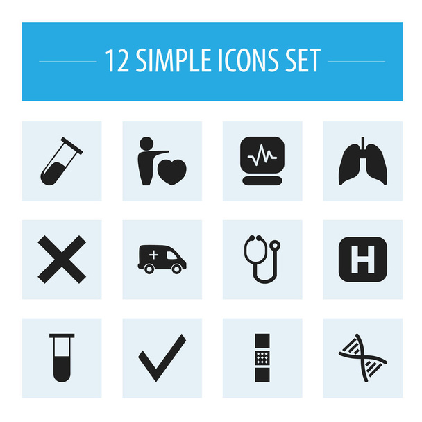 Conjunto de 12 Ícones de Saúde Editáveis. Inclui símbolos como tubo de teste, marca, emergência e muito mais. Pode ser usado para Web, Mobile, UI e design infográfico
. - Vetor, Imagem