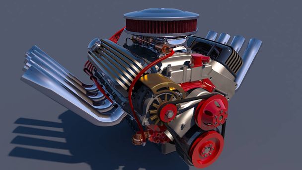 Hot rod motor. 3D render - Foto, afbeelding