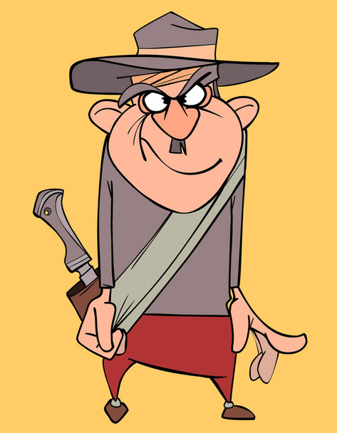 Αστείο άνδρα καρτούν με ένα καπέλο και ένα θηκάρι στη ζώνη του - Διάνυσμα, εικόνα
