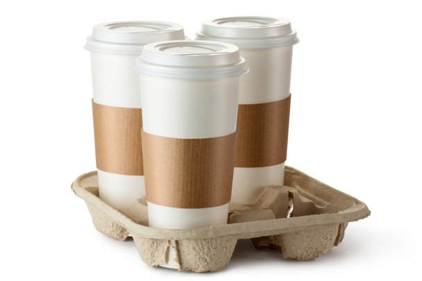 Drei Take-Out-Kaffee im Halter - Foto, Bild