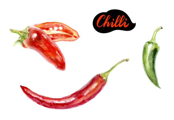 Chili paprika akvarell illusztráció - Fotó, kép