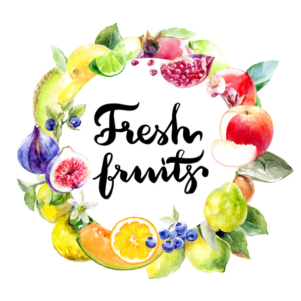  Frame set of watercolor fruits - 写真・画像