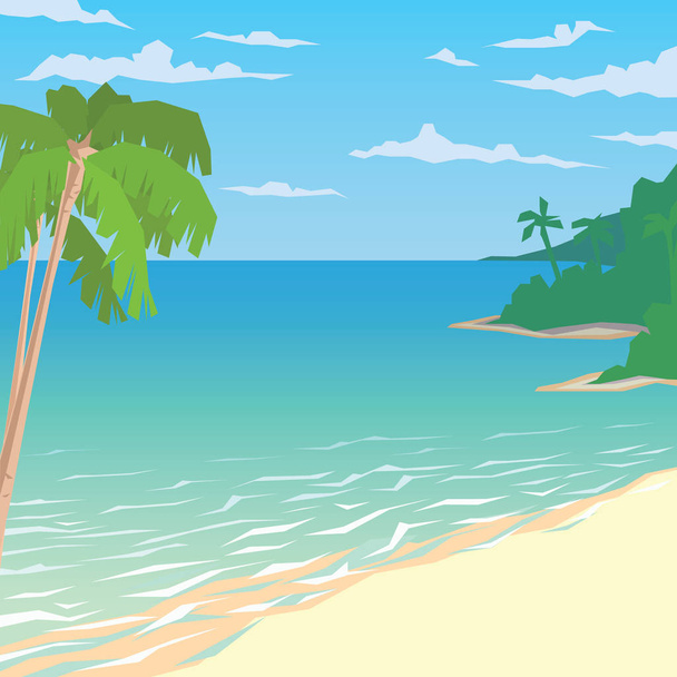 Sandy beach with palms. Tropical ocean landscape. - Vector, imagen