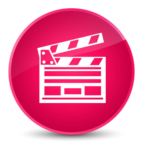 映画のクリップのアイコンのエレガントなピンク ラウンド ボタン - 写真・画像