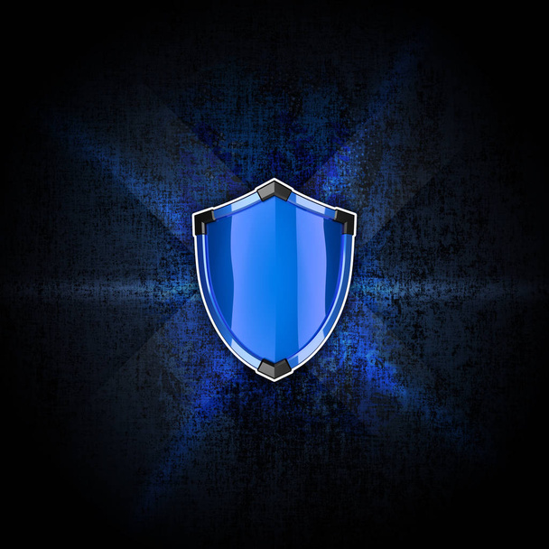 Blue shield on the dark background - Foto, Bild