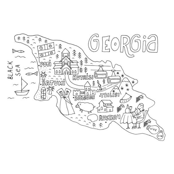Уникальная нарисованная вручную карта Грузии. Векторная иллюстрация
 - Вектор,изображение