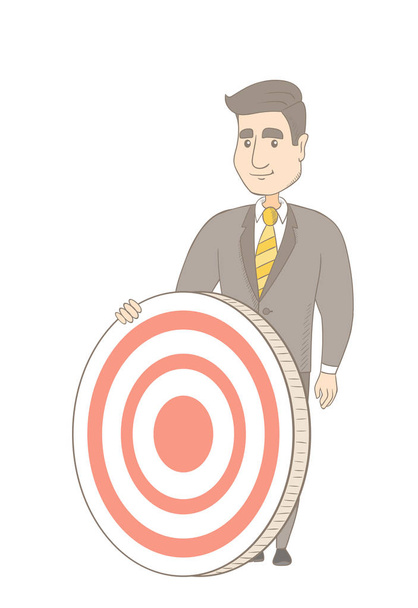 Young caucasian businessman and dart board. - Vector, afbeelding