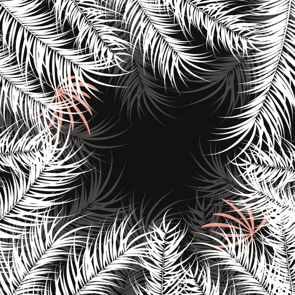 Tropical design with white palm leaves and plants on dark background - Vetor, Imagem