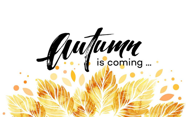 Watercolor painted autumn leaves banner. Fall background design. Vector illustration - Vector, Image