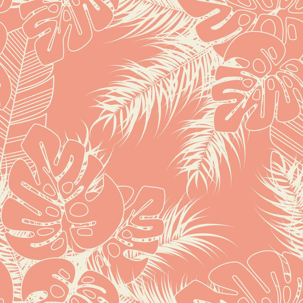Summer seamless tropical pattern with monstera palm leaves and plants - Vector, Image