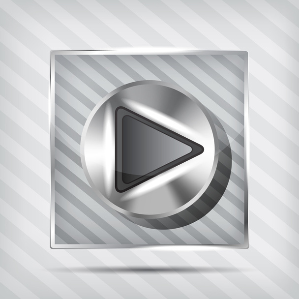 Chrome knob with play icon on the striped background - Вектор, зображення