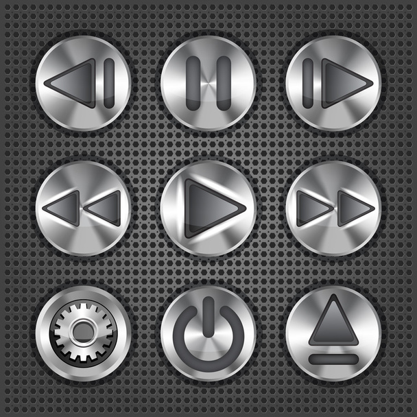 Set of stylish vector multimedia metallic knob buttons - Vektor, obrázek