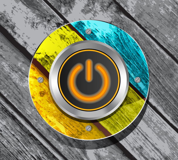 Orange power button icon on the colorful wooden striped backgrou - Vektor, kép