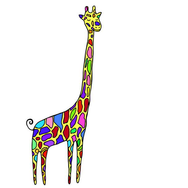 Estilo dos desenhos animados, pequeno, animal engraçado, multicolorido specks girafa
, - Vetor, Imagem