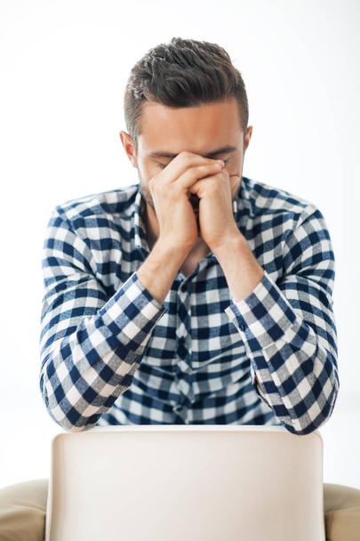 stressed man closed face by hands - Photo, Image