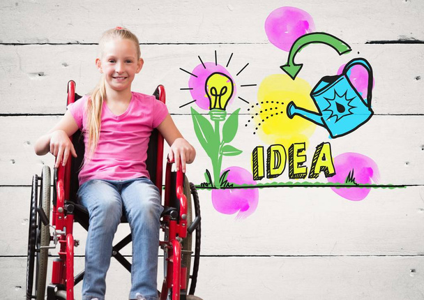 girl in wheelchair with idea graphics - Fotoğraf, Görsel