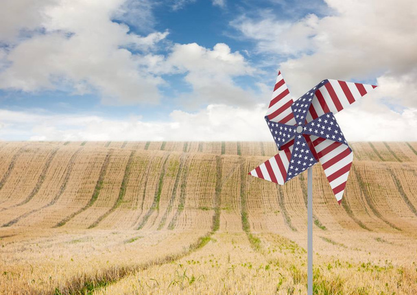 USA wind catchers in front of country crop field - Φωτογραφία, εικόνα