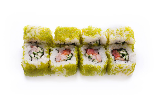 Set of colorful shrimp rolls isolated on white, closeup - Fotoğraf, Görsel