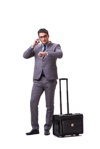 Young man during business travel isolated on white - Photo, Image