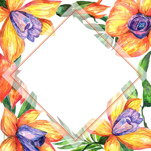 Wildflower orchid flower frame in a watercolor style. - Foto, imagen